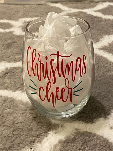 Christmas Cheer Stemless Wine Glass Christmas T Holiday Etsy