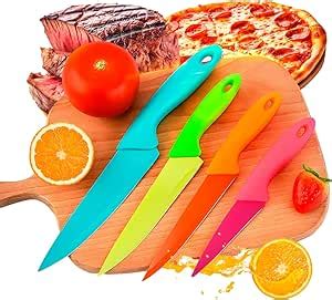 Jogo De Facas Coloridas Kit 4 Peças Aço Inox Para Cozinha