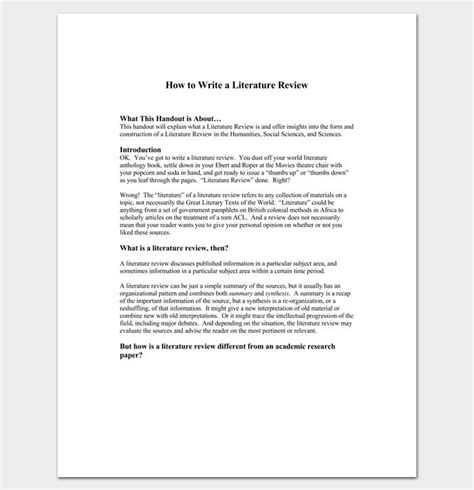 Literature Review Outline Template Formats Examples Samples