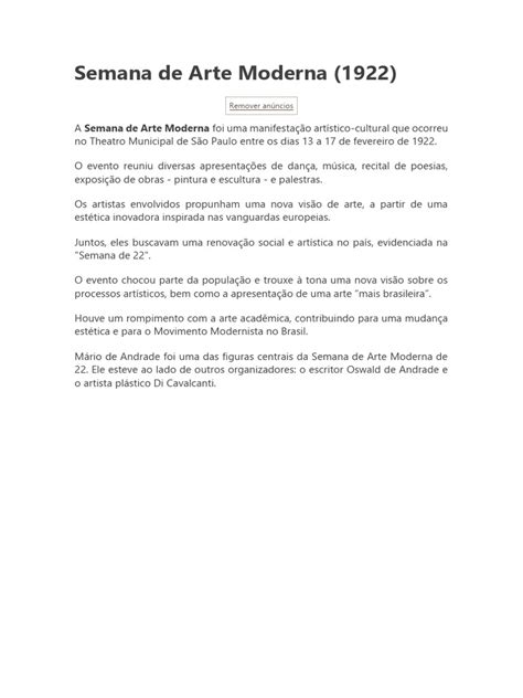 Semana de Arte Moderna de 1922: Impacto e Artistas | PDF | Modernismo ...