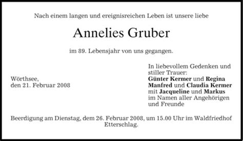 Traueranzeigen Von Annelies Gruber Trauer Merkur De