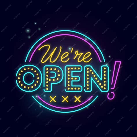 빛나는 네온 We Are Open Sign 무료 벡터