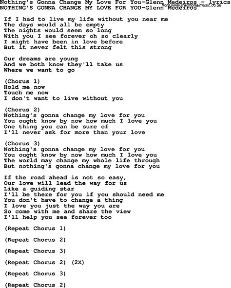 Love Song Lyrics for:Nothing's Gonna Change My Love For You-Glenn Medeiros