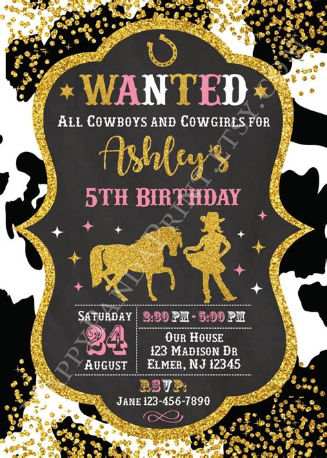 Cowgirl Invitation Cowgirl Birthday Invitation Cowgirl Etsy