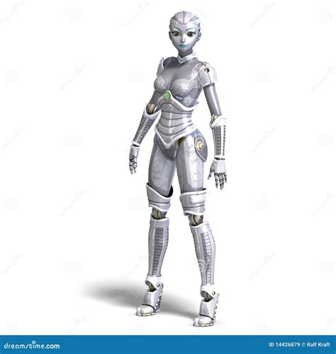 Female Metallic Robot 3D Rendering With Stock Photography