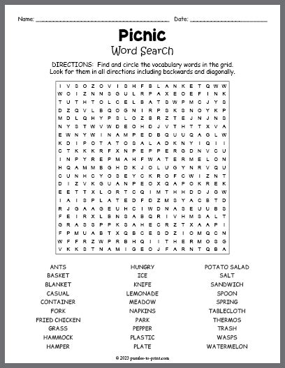 Picnic Word Search