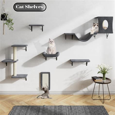 Pcs Cat Wall Shelves Luxury Wall Mounted Cat Climber Set Cat Bridge