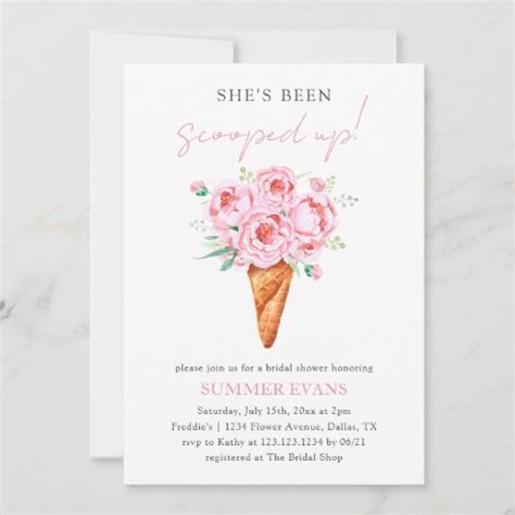 Pink Floral Ice Cream Scooped Up Bridal Shower Invitation Zazzle