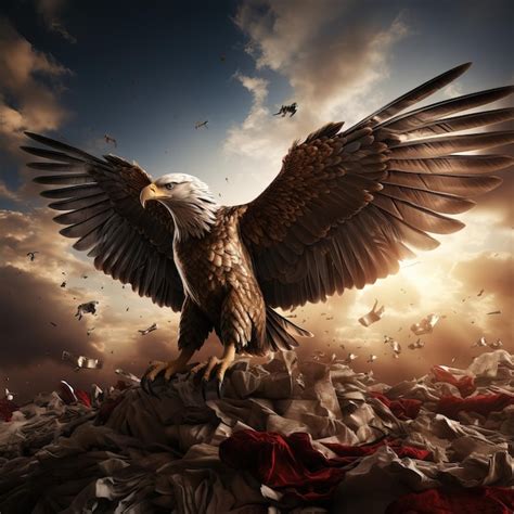 Premium Ai Image An Eagle With A Red Blanket And A Bunch Of Other