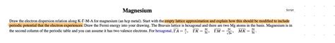 Solved MagnesiumDraw The Electron Dispersion Relation Along Chegg