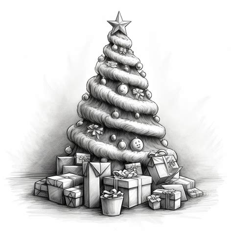 Premium Photo | A drawing of a christmas tree with a star on top of it.