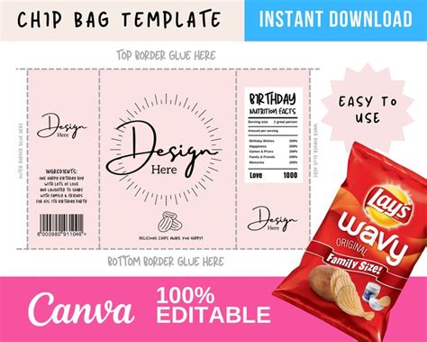 Chip Bag Template Canva Editable Template Digital Item Templates