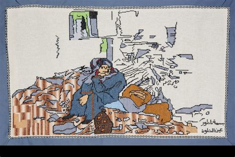 Woman in rubble, Gaza assault, 2008-9 - PALESTINIAN HISTORY TAPESTRY