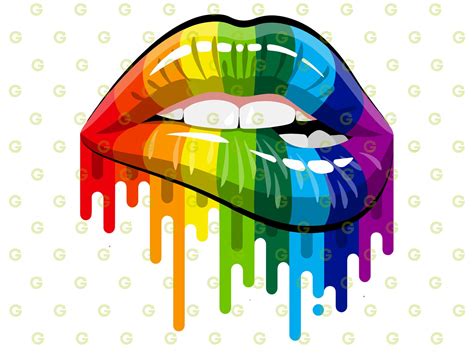 Fashion Rainbow Dripping Lips Svg Drip Lips Svg Biting Lips Etsy