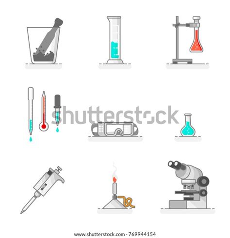 Scientific Set Laboratory Glassware Materials Tools Stock Vector