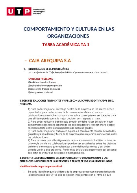 Tarea Academica Caja Arequipa Comportamiento Y Cultura En Las