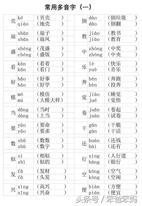 常用多音字表，教孩子時可千萬別讀錯了！ 每日頭條