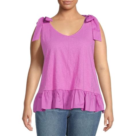 Terra And Sky Womens Plus Size Knit Tank Top With Tie Shoulder