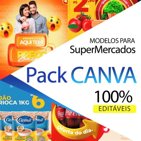 Pack Artes Editaveis Canva De Supermercado Redes Sociais