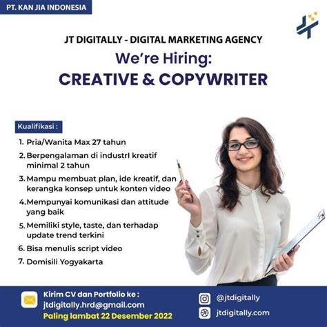 Lowongan Kerja Creative Copywriter Photographer Props Stylist