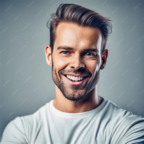 Premium Photo Portrait Of Handsome Smiling Man Wearing A Tshirt Isolated