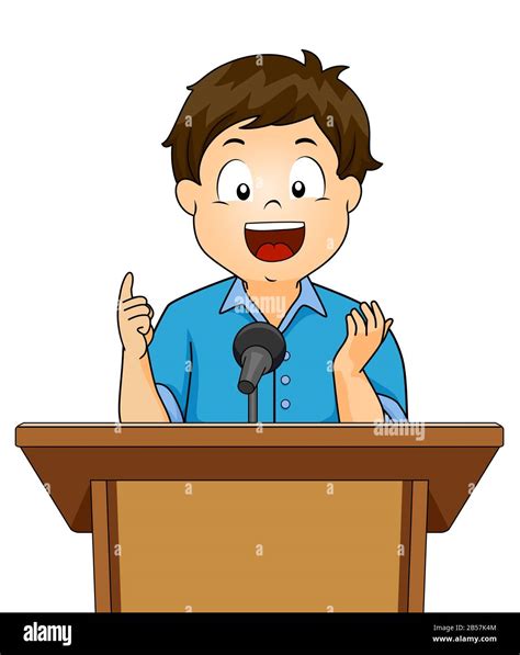 Illustration of a Kid Boy Speaker Talking Using a Lectern with Microphone Stock Photo - Alamy