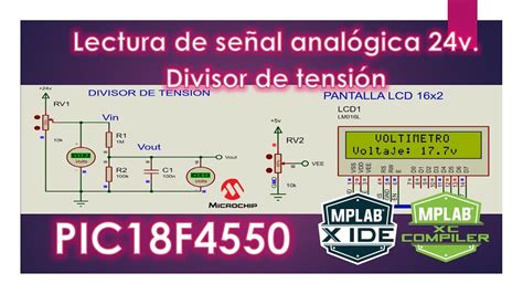 PIC18F4550 Divisor de tensión leer voltaje de 24v conversor analógico