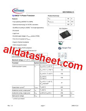 Bsc N Lsg Datasheet Pdf Infineon Technologies Ag