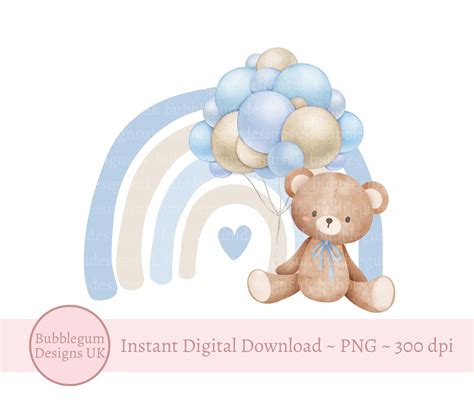 Teddy Bear Blue Balloons Rainbow Png Teddy Bear Clipart Etsy Uk