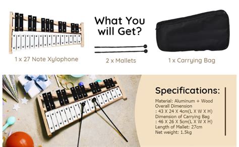 Costway Notes Glockenspiel Alto Full Size Xylophone With Wood Base