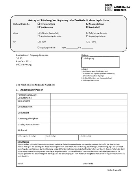 Fillable Online Antrag Auf Erteilung Verlngerung Eines Jagdscheines U