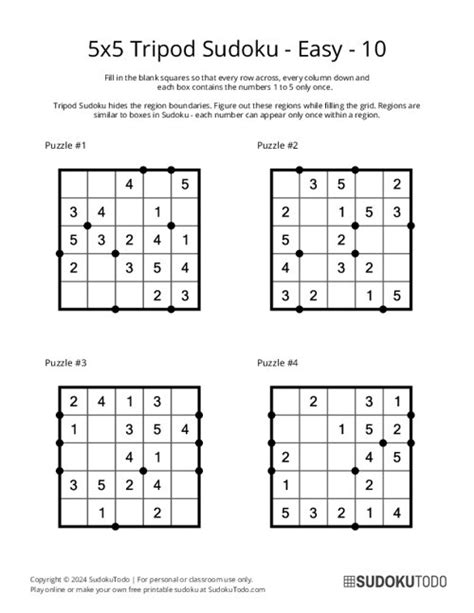 5x5 Easy Tripod Sudoku Puzzles