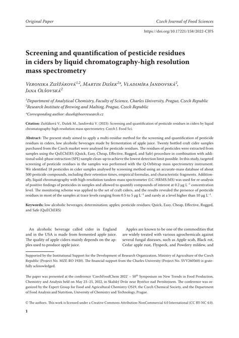 PDF Screening And Quantification Of Pesticide Residues In Ciders By