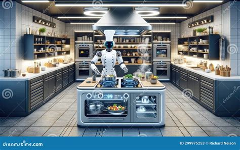 Robot Chef Cooking in Modern Kitchen Stock Illustration - Illustration ...