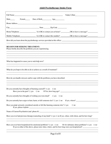 Mental Health Intake Form Template