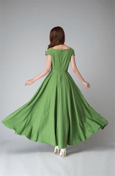 off shoulder dress, Green dress, full length dress 1531# – XiaoLizi