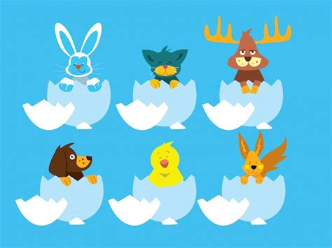 Premium Vector | Animals in easter eggs