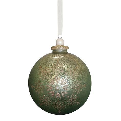 Green Antique Snowflake Christmas Tree Bauble 90mm Homebase