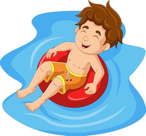 niño pequeño de dibujos animados flotando con anillo inflable 8916664