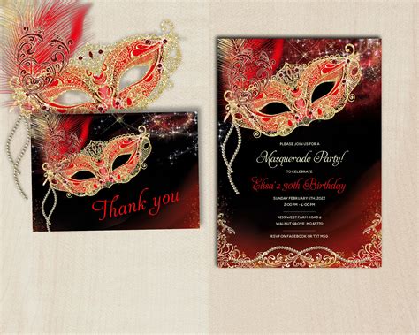 Editable Themes for Masquerade Party Bundle, Black Red Gold Birthday Masquerade Party ...