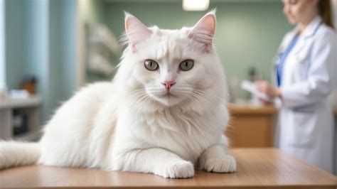 Premium Photo Fluffy Cat Sitting On A Table In A Veterinary Clinic