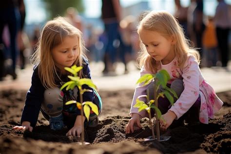 Premium AI Image | Kids Planting Native Trees for Biodiversity