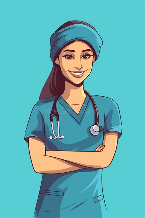 A Woman Nurse With A Stethoscope Vector Illustration Stock Vector Illustration Of Cartoon