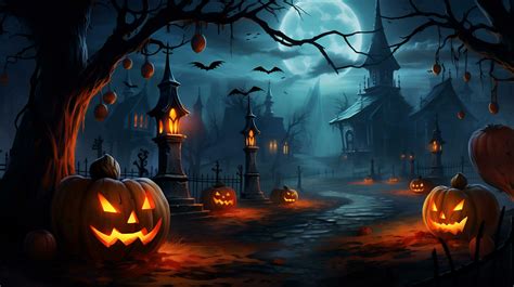 Spooky halloween wallpaper with pumpkin and old house 27807583 Stock ...