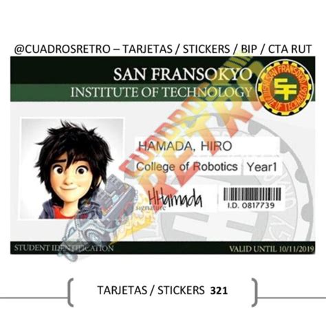 321 Hiro Hamada TARJETA BIP Sticker BIP Sticker Cuenta Rut