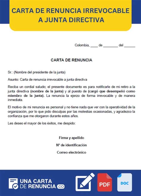 Carta De Renuncia Irrevocable A Junta Directiva Hot Sex Picture