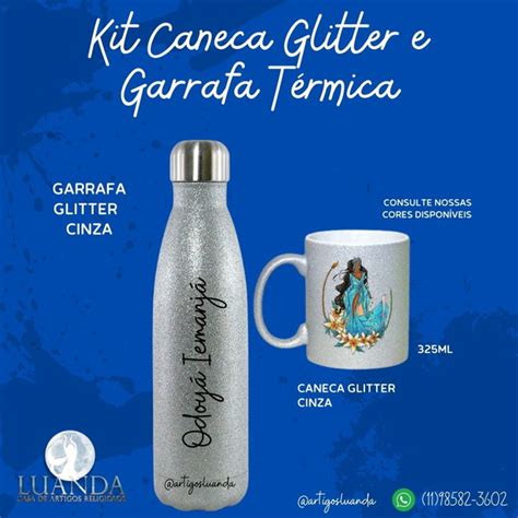 Kit Garrafa T Rmica E Caneca Glitter Personalizadas Elo