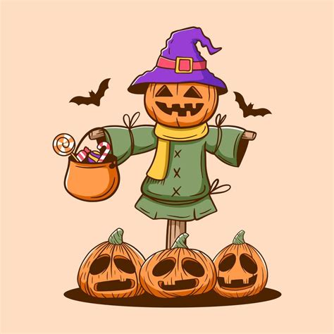 Hand drawn of cute scarecrow halloween illustration 10820015 Vector Art ...