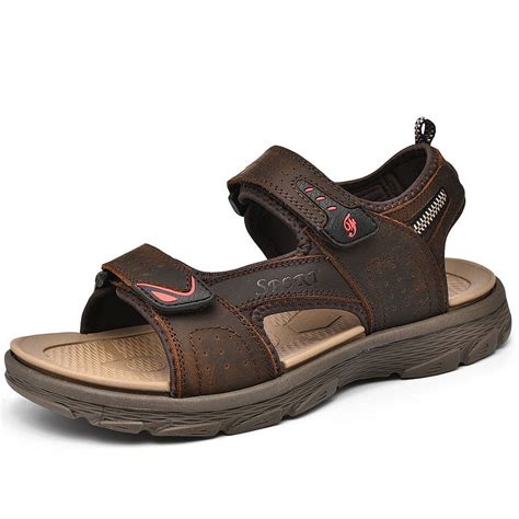 Men's Leather Sandals Hiking Outdoor Beach Sports Mens Sandals for Summer with Open Toe ...