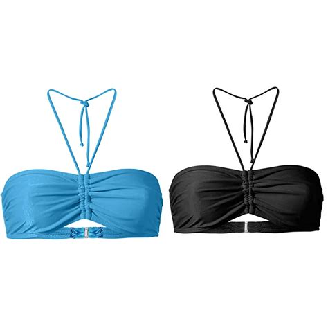 Pack Kcodviy Women S Summer Mix Athletic Swimsuits With Shorts Plain Bikini Bandeau Top